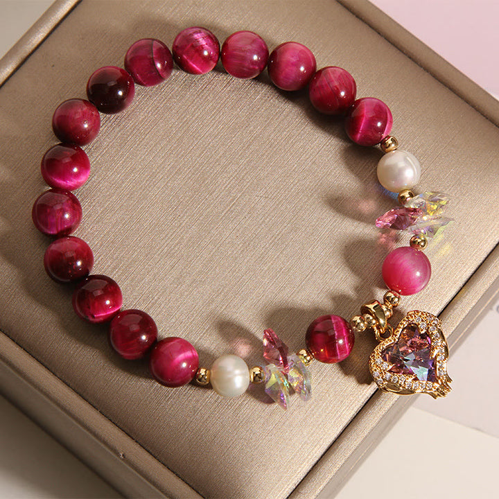 Bracelet Buddha Stones œil de tigre rouge citrine améthyste cœur calme
