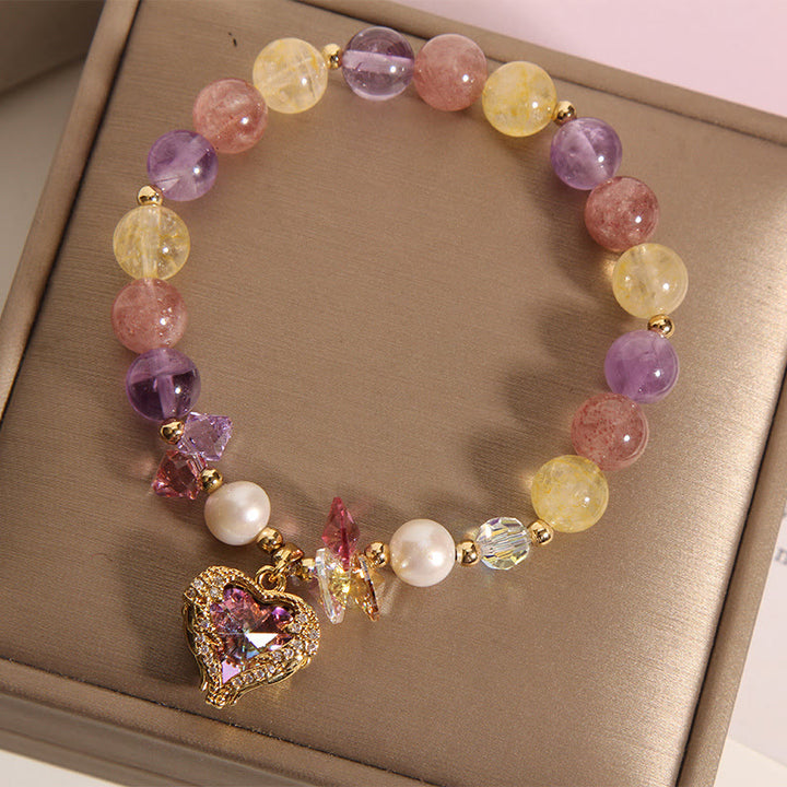 Bracelet Buddha Stones œil de tigre rouge citrine améthyste cœur calme