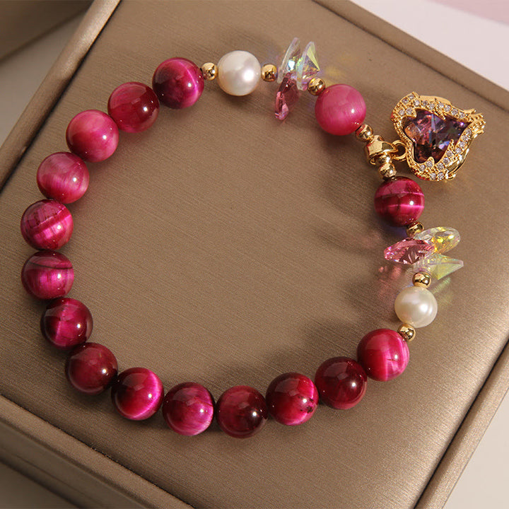 Bracelet Buddha Stones œil de tigre rouge citrine améthyste cœur calme