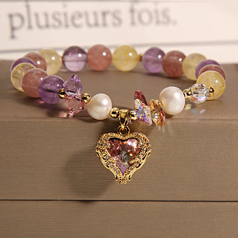 Bracelet Buddha Stones œil de tigre rouge citrine améthyste cœur calme