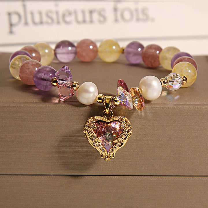 Bracelet Buddha Stones œil de tigre rouge citrine améthyste cœur calme