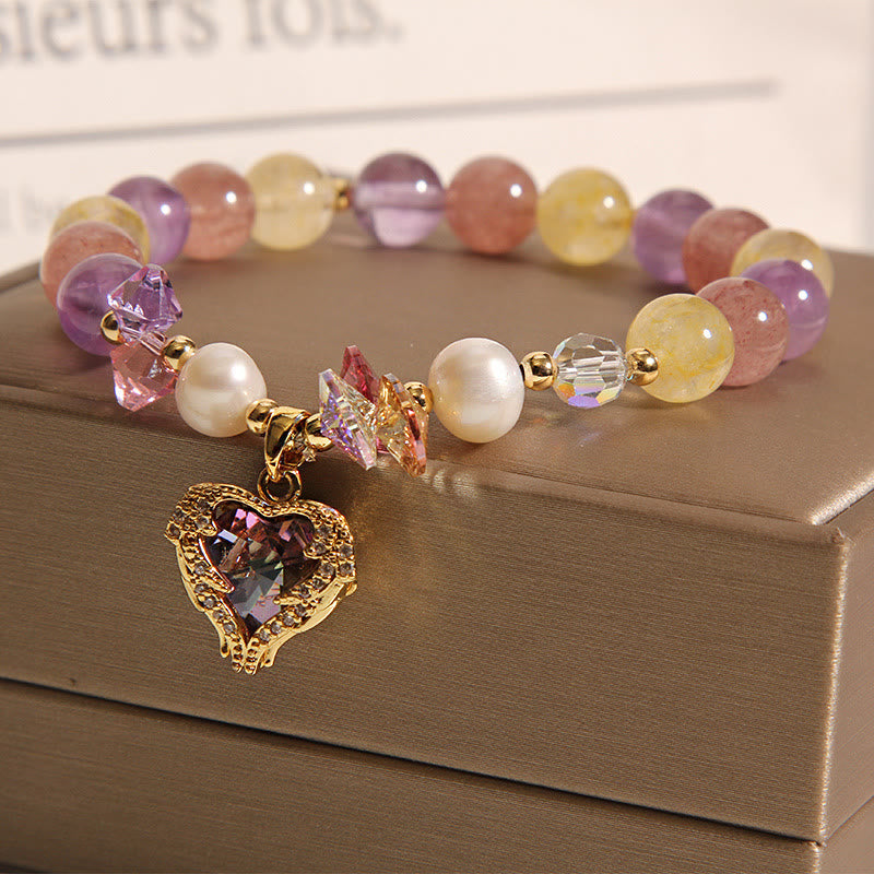 Bracelet Buddha Stones œil de tigre rouge citrine améthyste cœur calme