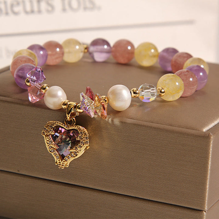 Bracelet Buddha Stones œil de tigre rouge citrine améthyste cœur calme
