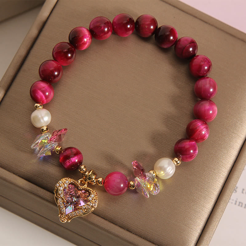 Bracelet Buddha Stones œil de tigre rouge citrine améthyste cœur calme