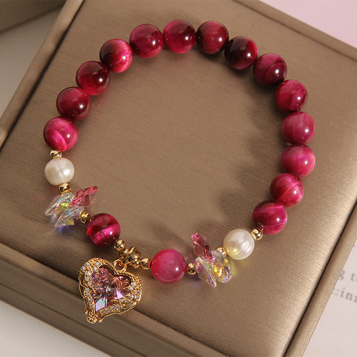 Bracelet Buddha Stones œil de tigre rouge citrine améthyste cœur calme