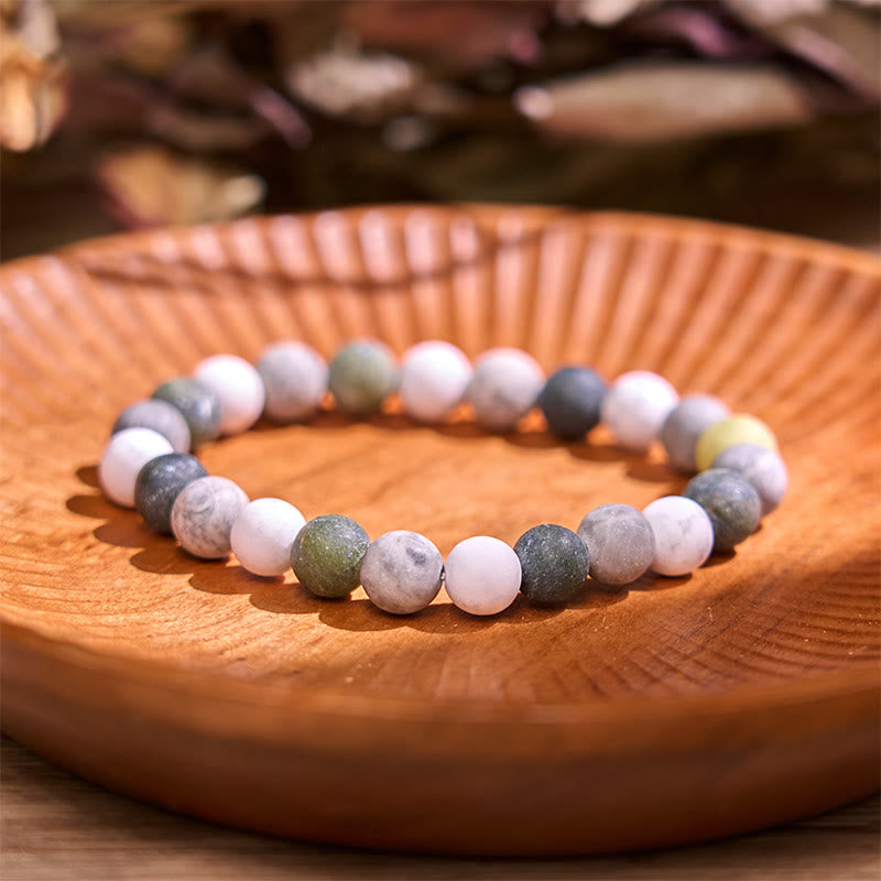 Bracelet de calme en pierre de Bouddha avec divers cristaux, malachite, lazurite et hémimorphite