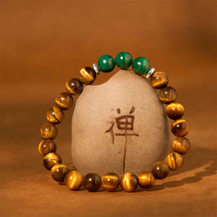 Bracelet de calme en pierre de Bouddha avec divers cristaux, malachite, lazurite et hémimorphite
