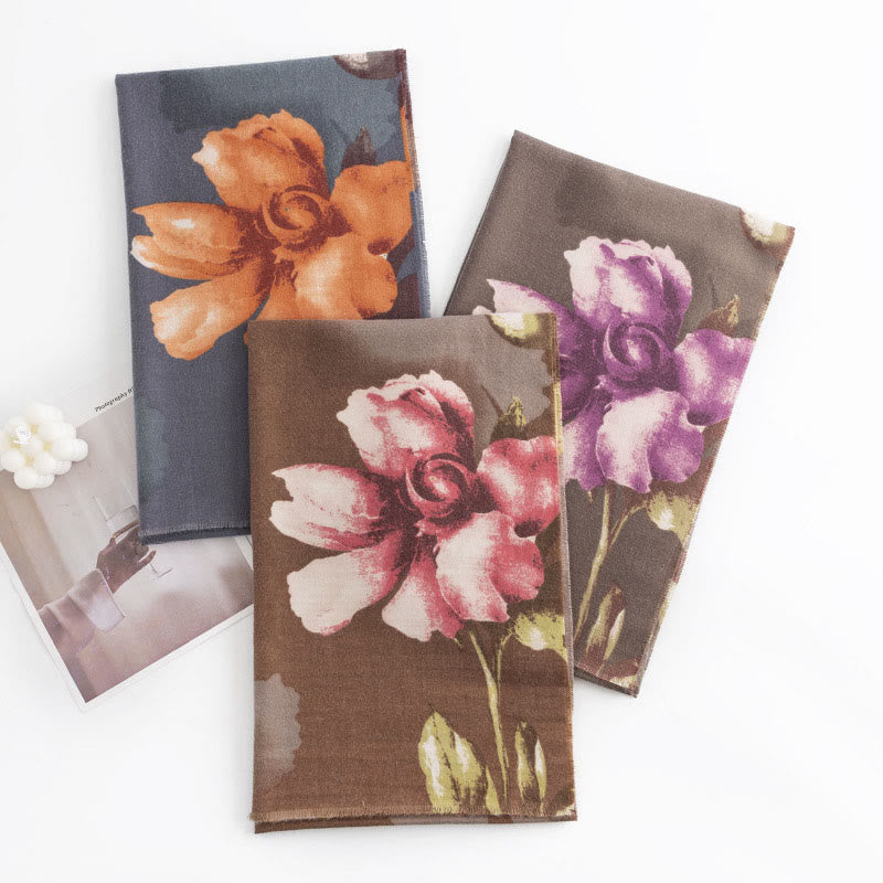 Châle tibétain en Buddha Stones , style artistique, imprimé hibiscus syriaque, écharpe chaude et confortable pour l'automne et l'hiver
