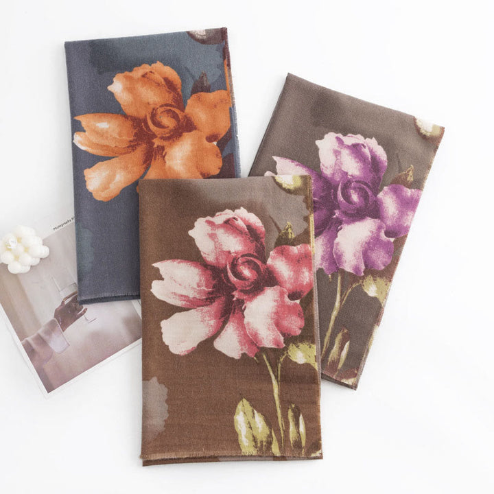 Châle tibétain en Buddha Stones , style artistique, imprimé hibiscus syriaque, écharpe chaude et confortable pour l'automne et l'hiver