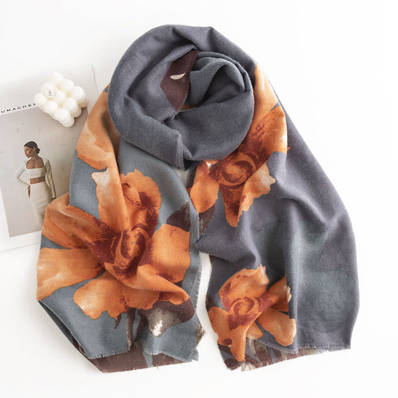Châle tibétain en Buddha Stones , style artistique, imprimé hibiscus syriaque, écharpe chaude et confortable pour l'automne et l'hiver