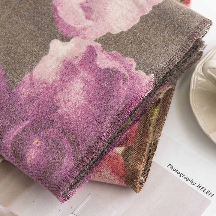 Châle tibétain en Buddha Stones , style artistique, imprimé hibiscus syriaque, écharpe chaude et confortable pour l'automne et l'hiver