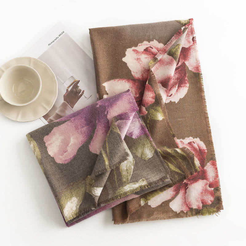Châle tibétain en Buddha Stones , style artistique, imprimé hibiscus syriaque, écharpe chaude et confortable pour l'automne et l'hiver