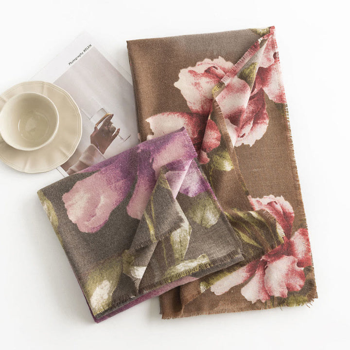Châle tibétain en Buddha Stones , style artistique, imprimé hibiscus syriaque, écharpe chaude et confortable pour l'automne et l'hiver