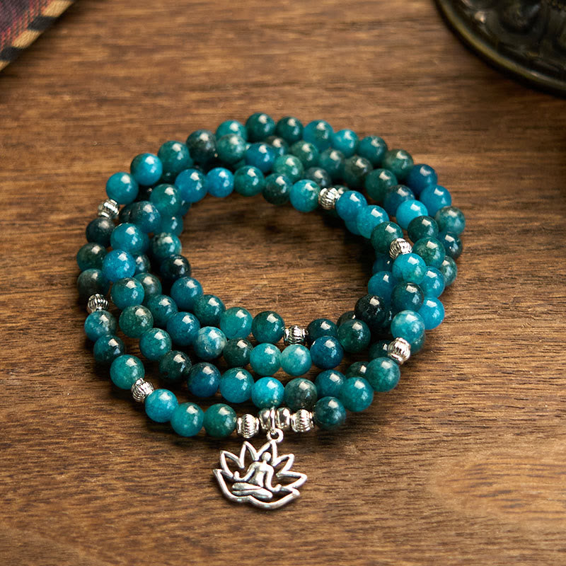 Bracelet Bouddha Lotus 108 Buddha Stones Mala en apatite avec pierres de Bouddha Om L'arbre de vie