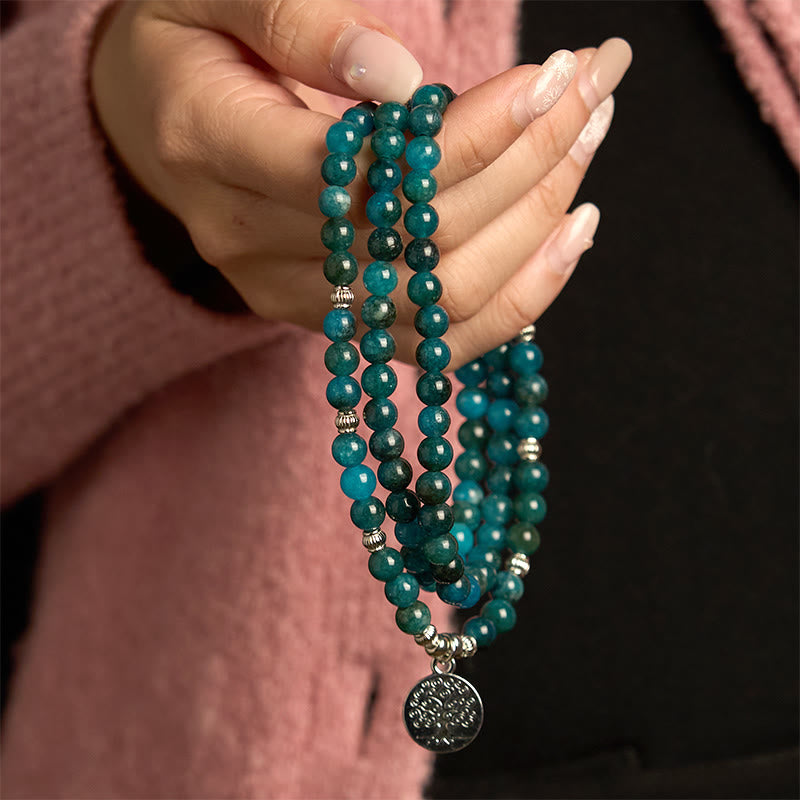Bracelet Bouddha Lotus 108 Buddha Stones Mala en apatite avec pierres de Bouddha Om L'arbre de vie
