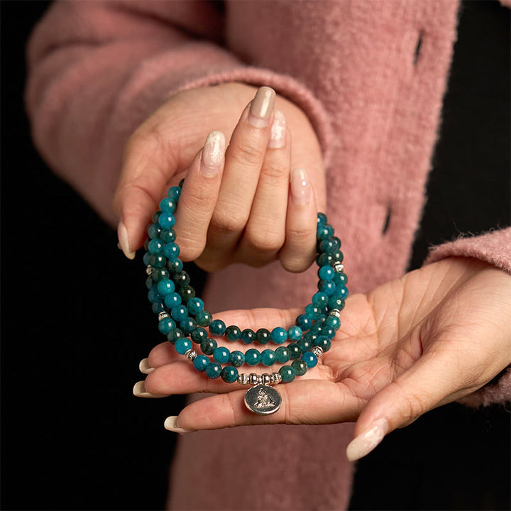 Bracelet Bouddha Lotus 108 Buddha Stones Mala en apatite avec pierres de Bouddha Om L'arbre de vie