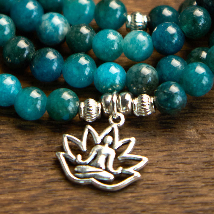 Bracelet Bouddha Lotus 108 Buddha Stones Mala en apatite avec pierres de Bouddha Om L'arbre de vie