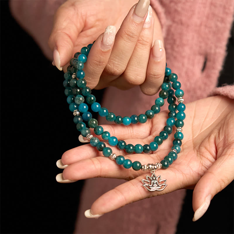 Bracelet Bouddha Lotus 108 Buddha Stones Mala en apatite avec pierres de Bouddha Om L'arbre de vie