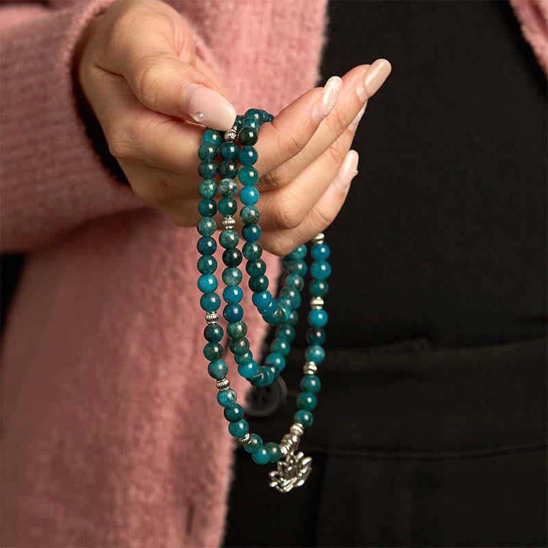 Bracelet Bouddha Lotus 108 Buddha Stones Mala en apatite avec pierres de Bouddha Om L'arbre de vie