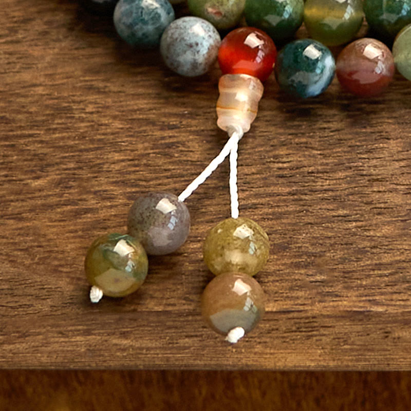 Bracelet de guérison multi-tours en pierre naturelle d'agate mousse de 108 perles Mala Buddha Stones