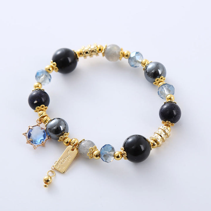 Bracelet de force en obsidienne noire naturelle, hématite et grès bleu Buddha Stones