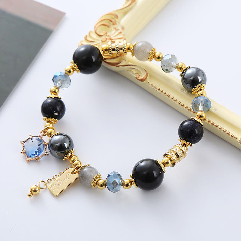 Bracelet de force en obsidienne noire naturelle, hématite et grès bleu Buddha Stones