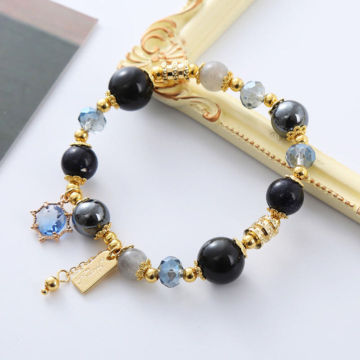 Bracelet de force en obsidienne noire naturelle, hématite et grès bleu Buddha Stones