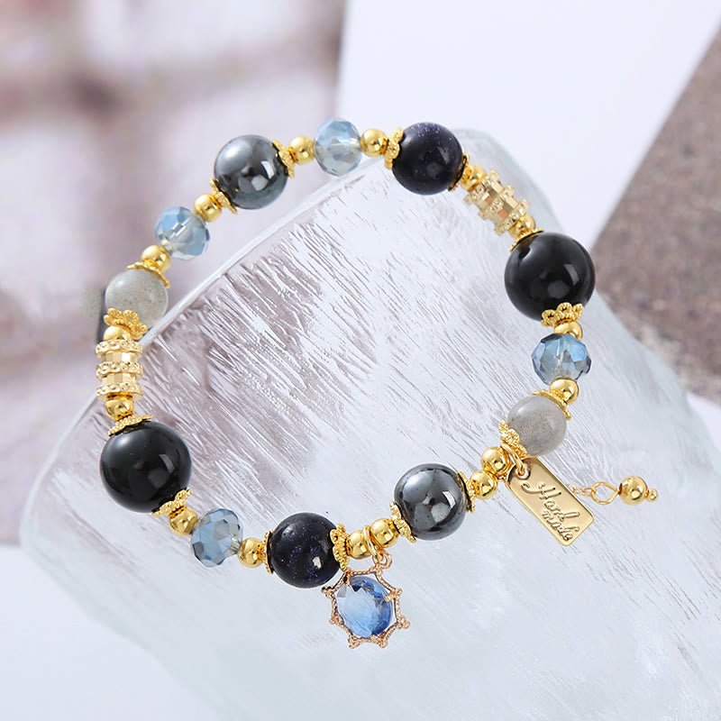 Bracelet de force en obsidienne noire naturelle, hématite et grès bleu Buddha Stones