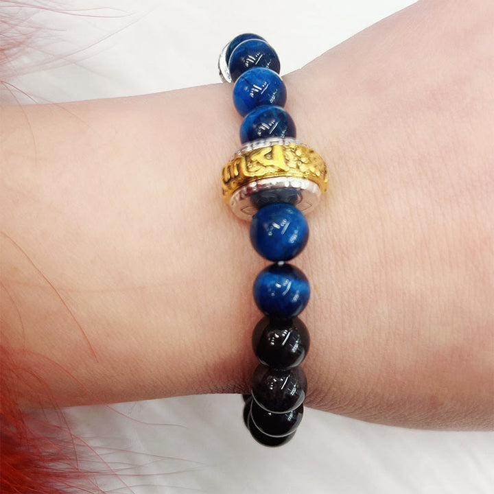 Bracelet de protection œil de tigre bleu en obsidienne argentée et brillante de Buddha Stones