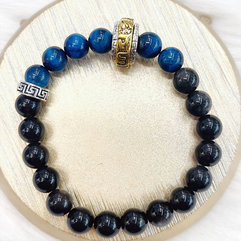 Bracelet de protection œil de tigre bleu en obsidienne argentée et brillante de Buddha Stones