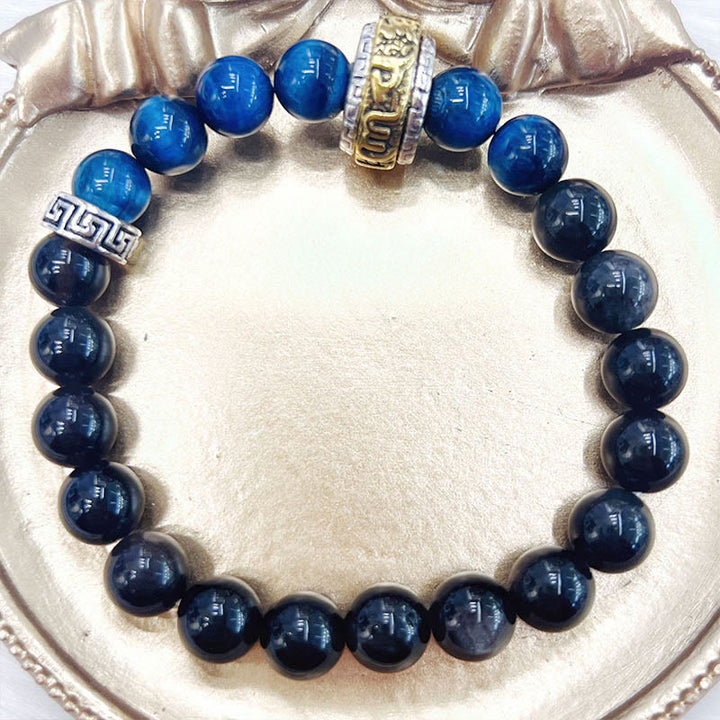 Bracelet de protection œil de tigre bleu en obsidienne argentée et brillante de Buddha Stones