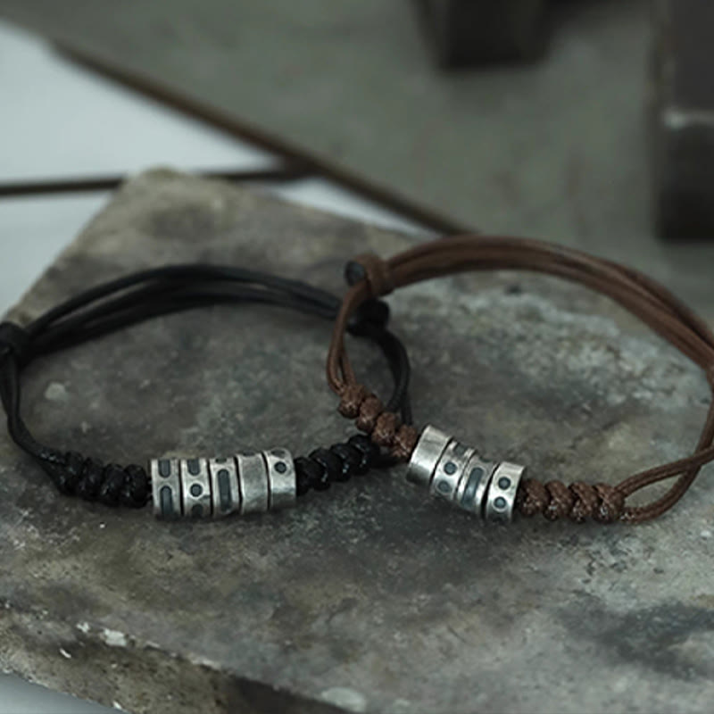 Bracelet de bénédiction en corde de cire en code Morse en argent sterling 999 de Buddha Stones - image 20