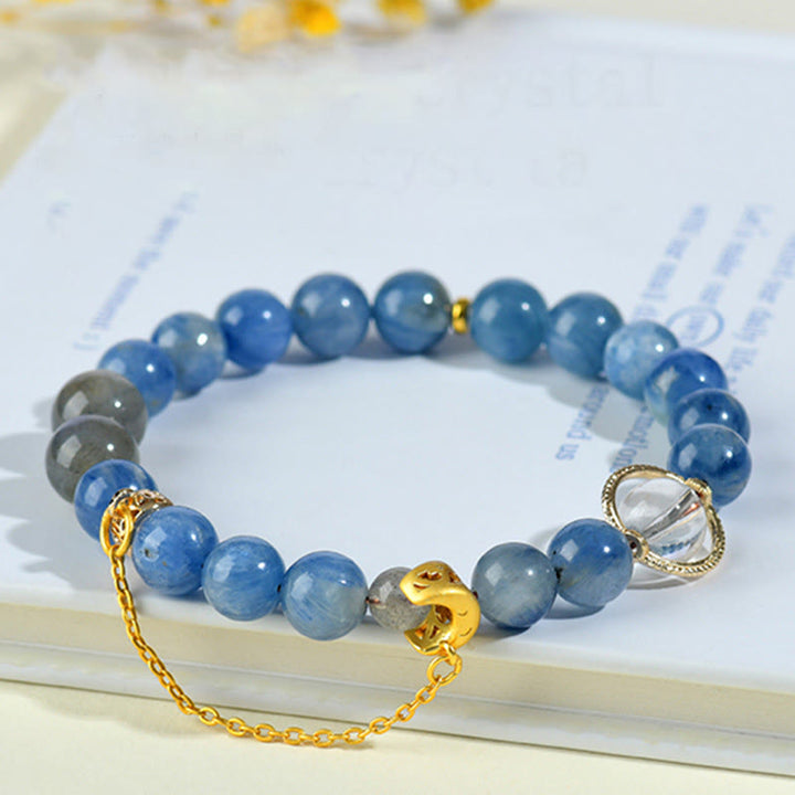 Bracelet de communication en croissant de lune en cristal blanc et cyanite naturelle de Buddha Stones