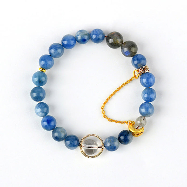 Bracelet de communication en croissant de lune en cristal blanc et cyanite naturelle de Buddha Stones