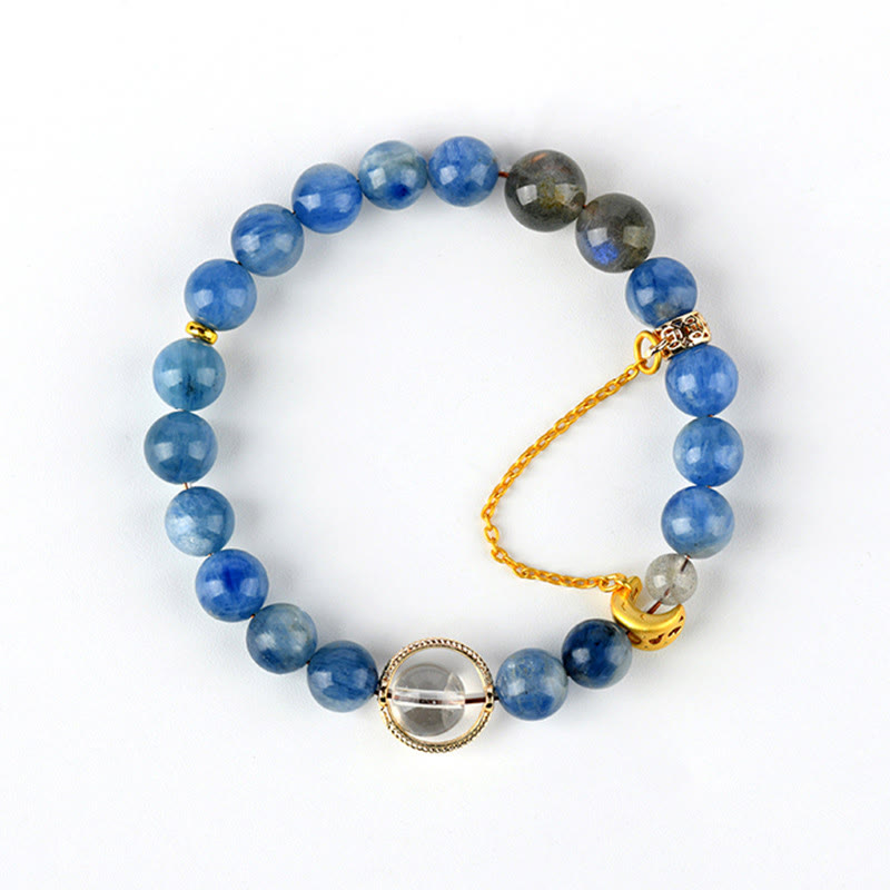 Bracelet de communication en croissant de lune en cristal blanc et cyanite naturelle de Buddha Stones