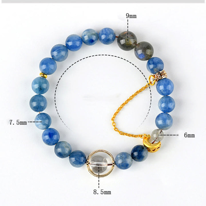 Bracelet de communication en croissant de lune en cristal blanc et cyanite naturelle de Buddha Stones