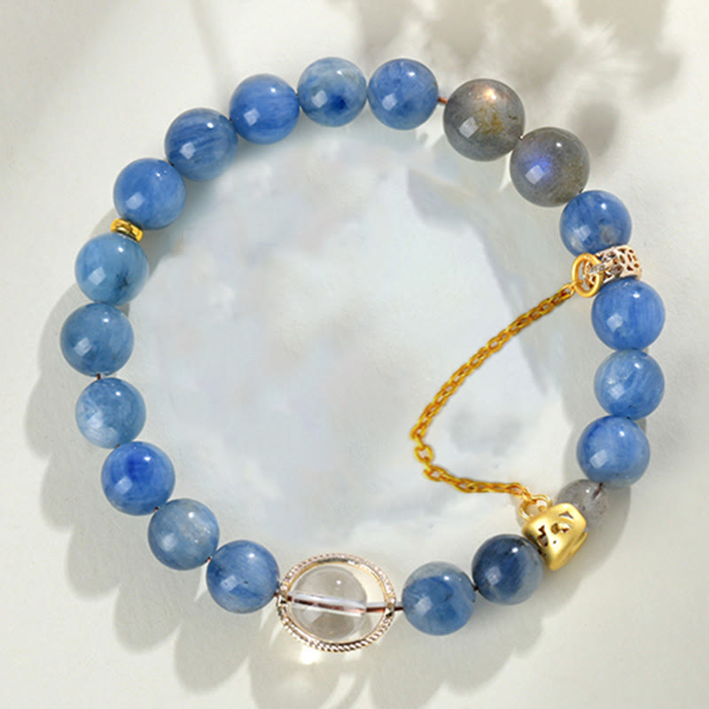 Bracelet de communication en croissant de lune en cristal blanc et cyanite naturelle de Buddha Stones