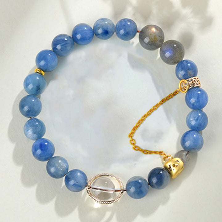 Bracelet de communication en croissant de lune en cristal blanc et cyanite naturelle de Buddha Stones