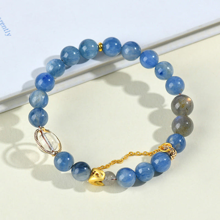 Bracelet de communication en croissant de lune en cristal blanc et cyanite naturelle de Buddha Stones