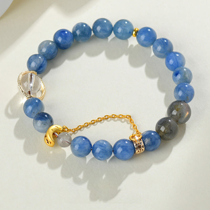 Bracelet de communication en croissant de lune en cristal blanc et cyanite naturelle de Buddha Stones