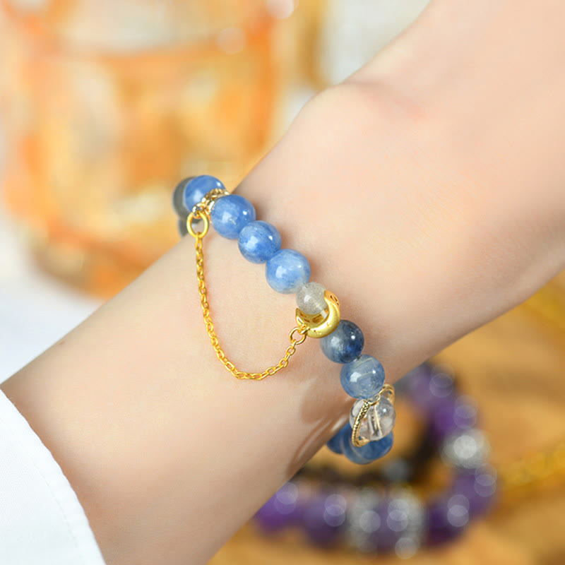 Bracelet de communication en croissant de lune en cristal blanc et cyanite naturelle de Buddha Stones