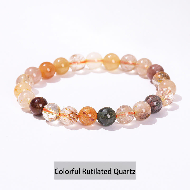 Bracelet de guérison en Buddha Stones, diverses pierres de cristal, améthyste, aventurine verte, quartz rose - Quartz rutile coloré - 10 mm (circonférence du poignet 14-16 cm) - image 20