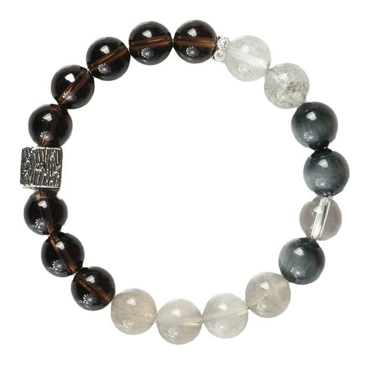 Bracelet de force en forme de cube en pierre de lune et quartz rutile noir en obsidienne noire Buddha Stones