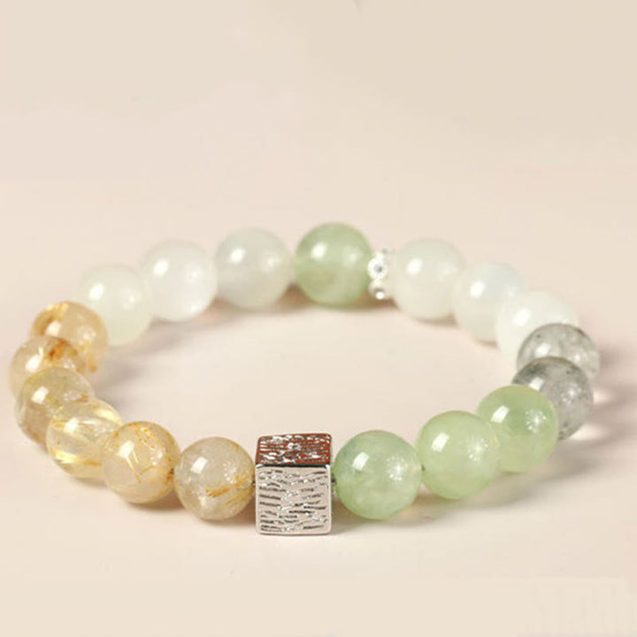 Bracelet de force en forme de cube en pierre de lune et quartz rutile noir en obsidienne noire Buddha Stones