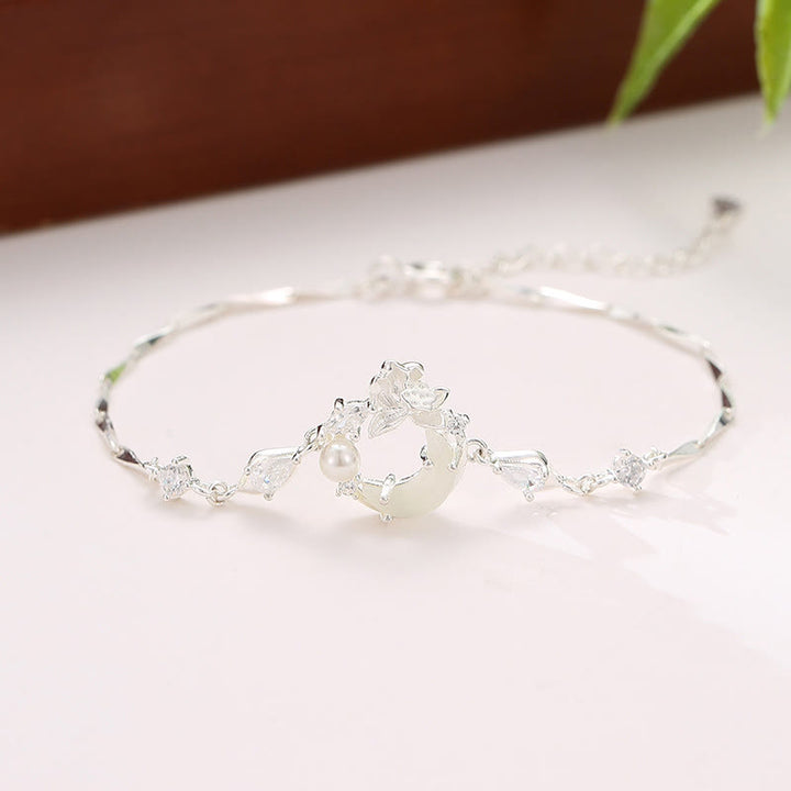Bracelet Buddha Stones Hetian Jade en argent sterling 925 et perles de zircone cubique en forme de lotus