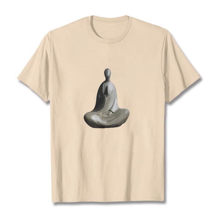 T-shirt en coton à motif Bouddha sans forme gris avec Buddha Stones - Bisque - 2XL - image 6