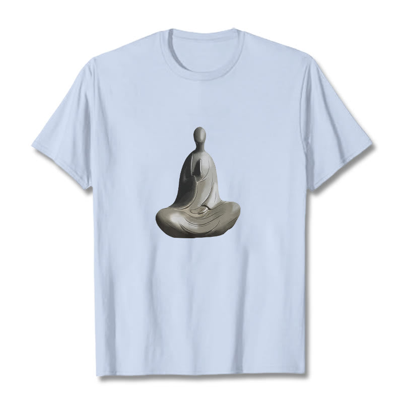 T-shirt en coton à motif Bouddha sans forme gris avec Buddha Stones - Cyan clair - 2XL - image 14