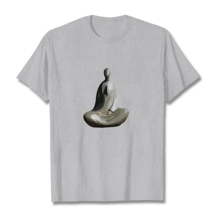 T-shirt en coton à motif Bouddha sans forme gris avec Buddha Stones - Gris clair - 2XL - image 1