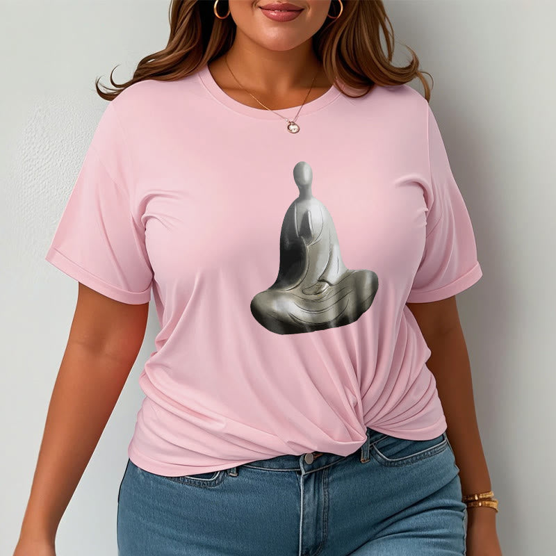 T-shirt en coton à motif Bouddha sans forme gris avec Buddha Stones - image 20