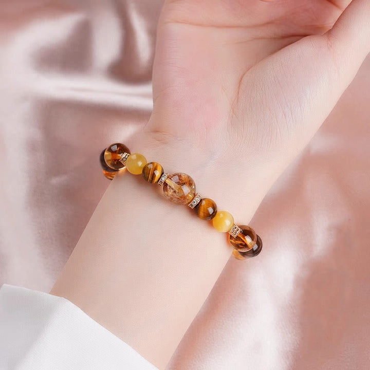 Bracelet de bonheur en Buddha Stones, citrine, topaze, œil de tigre